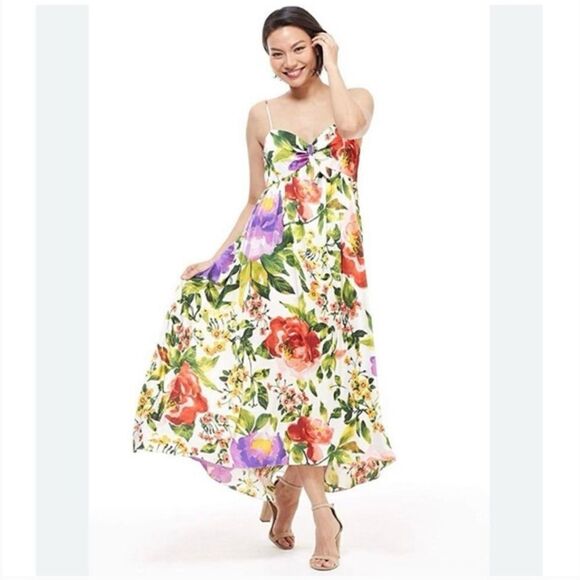 London Times Emiliana Silky Ivory Floral Midi Dress - Picture 3 of 12